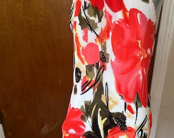 SERE NADE New York Woman Vintage Cruise Wear Boho Stretch Accordian Swim Cover Size 2X Coral Print Fairy Disco Gypsy Top Easy Pull Over