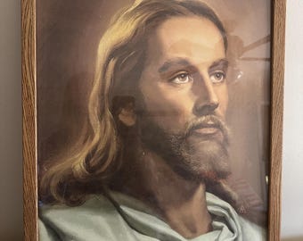 Jesus Christ Picture Print 1985 Saint Chateaux Galleries Detroit MI USA Framed Religious Christian Jesus Wall Hanging EASTER Decor