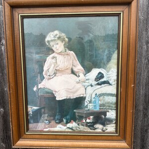 Charles Burton Barber Framed Print “Not Much Wrong” Victorian Girl Taking Terrier Pulse Signed C. Burton Barber 1859 Children and Pets Theme