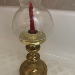 Vintage Estate Brass Candle Holder met Glazen Globe 17" Messing Candle Decoration Haard Accessoire Open haard Decor