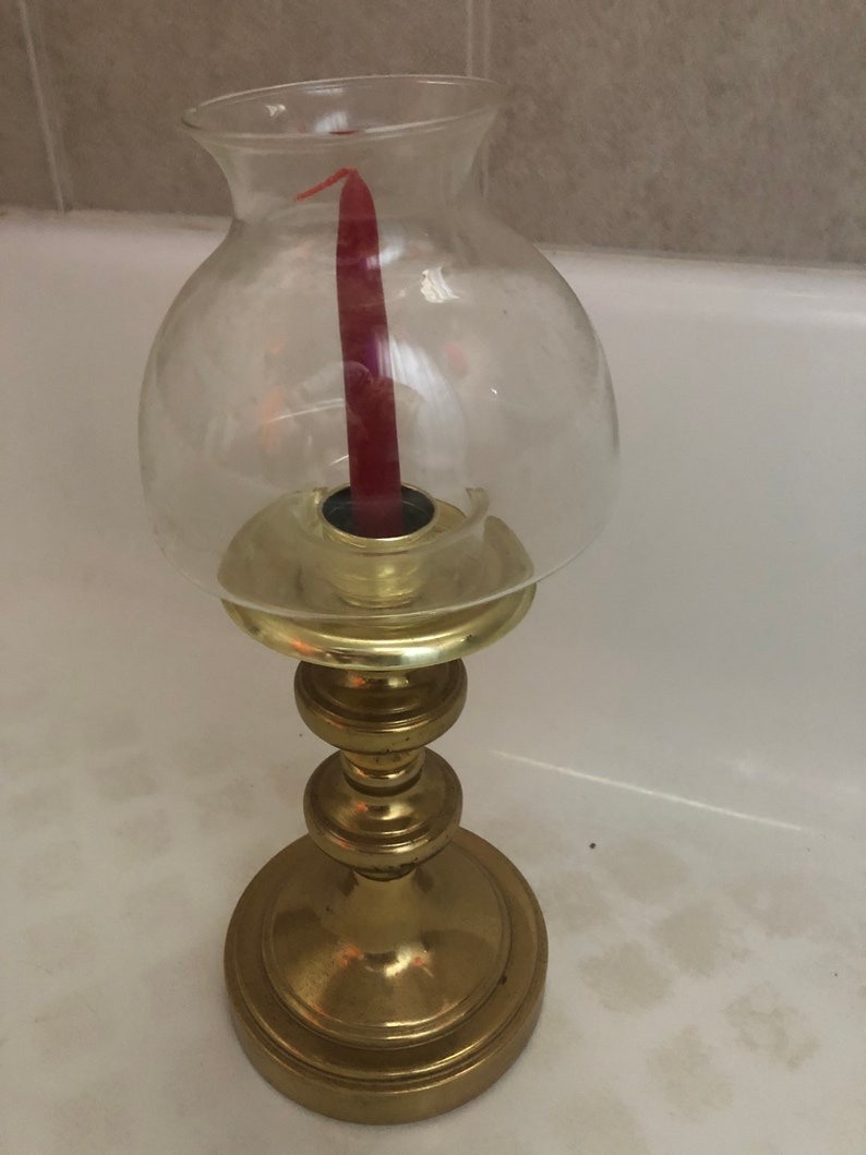 Vintage Estate Brass Candle Holder With Glass Globe 17 Brass Etsy