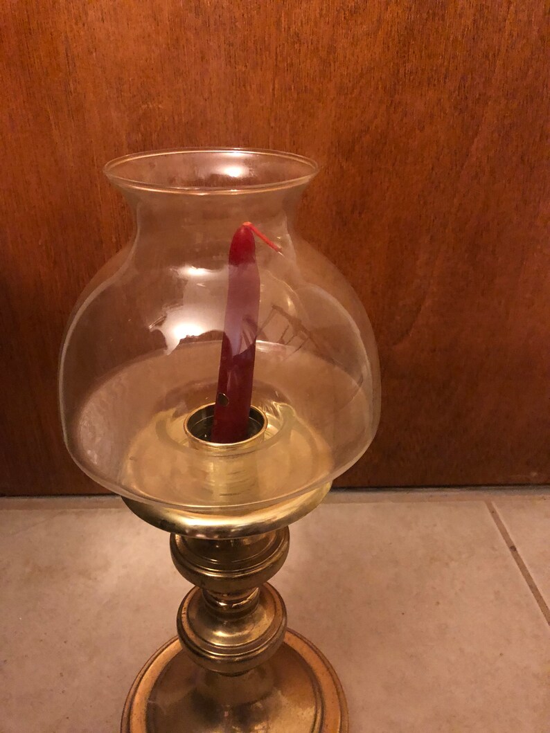 Vintage Estate Brass Candle Holder With Glass Globe 17 Brass Etsy