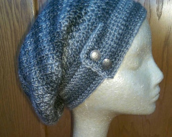 Slouch Hat - Slouch Beanie - Crochet - Variegated gray- Women's Hat - Teen Hat - Ready to Ship - #6