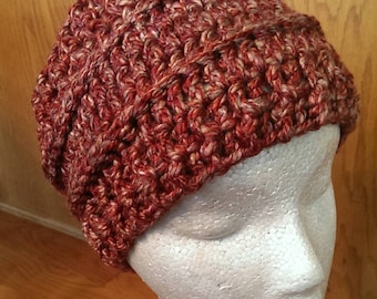 Crochet Headband, Ear Warmer, Pony Tail Headband, Messy Bun Hat, Rust Multi, Ready to Ship