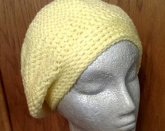 Slouch Hat - Slouch Beanie - Beret - Crochet Slouch Hat - Yellow - Women's Hat - Teen Hat - Ready to Ship