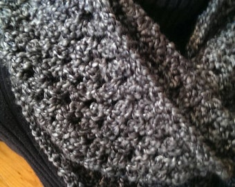 Crochet Lacy Cowl - Lacy Infinity Scarf - Lacy Cowl - Gray Multi - Circle Scarf - Ready to Ship