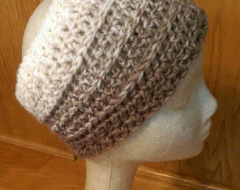 Crochet Headband - Ear Warmer - Pony Tail Headband- Taupe Multi - Ready to Ship