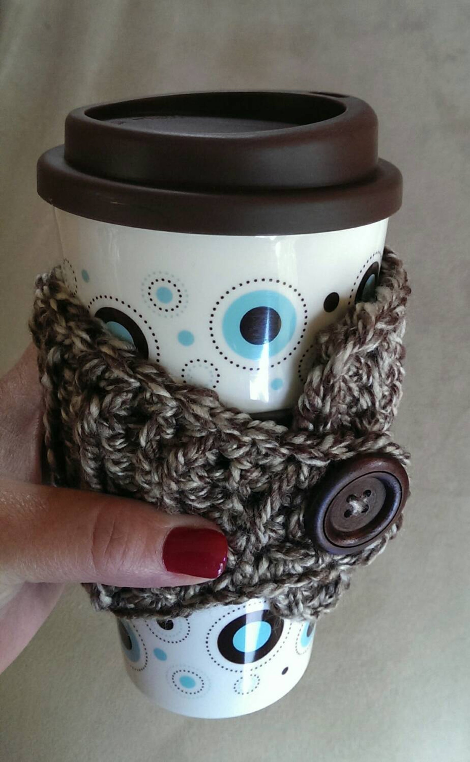 Coffee Cozy Cup Cozy Coffee Collar Coffee Cup Holder Crochet Cozy Brown
