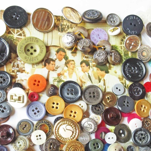 Random Designer/Brand Name/Logo Buttons, 6 Ounces Vintage and Newer Fashion Buttons; Lots Of Ralph Lauren, Claiborne, Calvin Klein