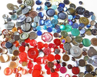 Pearlized Buttons in Jewel Tones and Metallic Colors, 6+ oz of Vintage Buttons