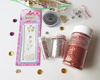 3D Vintage Embellishments for Crafts: Glass Glitter, Beads, Star Studs, and Gems for Junk Journals, Jewelry, Cards, Collage and Scrapbooking