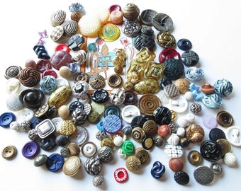 Imitation Fabric Buttons, 1/2 lb Lot: Vintage Faux Basketweave, Knot, Rope, Woven, Stitched Buttons- Made of Metal, Plastic, Wood