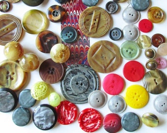 Marbled  Buttons, 65 Pieces, Art Deco/Mid-Century, Colorful Button Mix