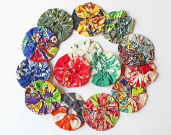 1940's Fabric YoYos Large 3" Diameter, Set of 14 Suffolk Puffs for Quilting, Junk Journals, Jewelry, Mixed Media & More