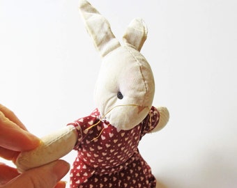 Bunny Doll Wearing a Red Dress with Hearts
