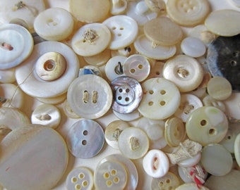 Vintage Mother of Pearl Buttons, 1/4 lb Bulk Lot of Bargain Buttons, Grab Bag of Shank and Sew-Through Styles