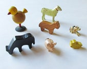 Rustic Wooden Farm Animals, 7 Miniature Animals Ducks, Sheep, Horses, Pig, and Boar
