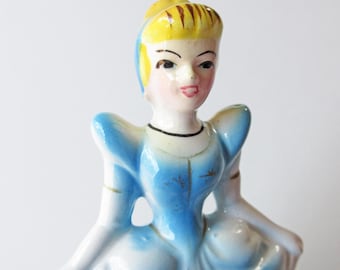 Disney Cinderella Figurine, Mid-Century Ceramic Statue Made in Japan, Wearing Blue Ball Gown