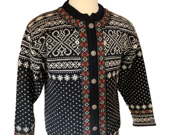 Pull Dale Of Norway 1/4 Zip Vintage 2004 - Motifs Géométriques Bleu Et Blanc - Pure Laine - Taille L - Occasion TB