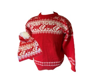 Dale of Norway reindeer sweater and hat. Made in Norway