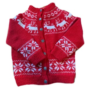 Handmade fair isle reindeer Norwegian sweater by Norsk Handstrikk a.s. size childs small