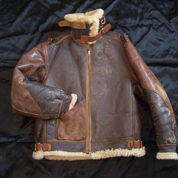 Vintage B3 Leather Shearling WWII Jacket - Authentic B3 Bomber Jacket - Vintage Conmar Zipper Leather Jacket - WWII Aviator Sheepskin Jacket