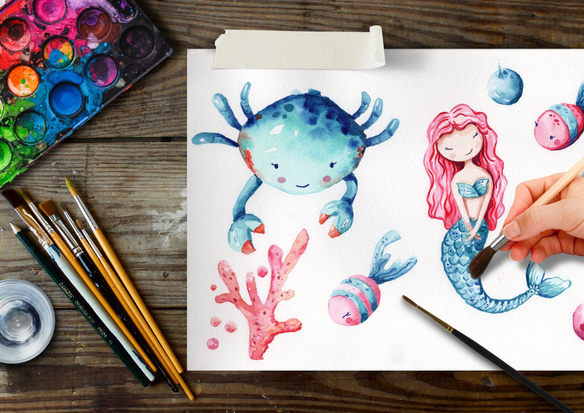 Mermaid PRINTABLE, Watercolor Print Wall Art, Girls Room Wall Decor ...