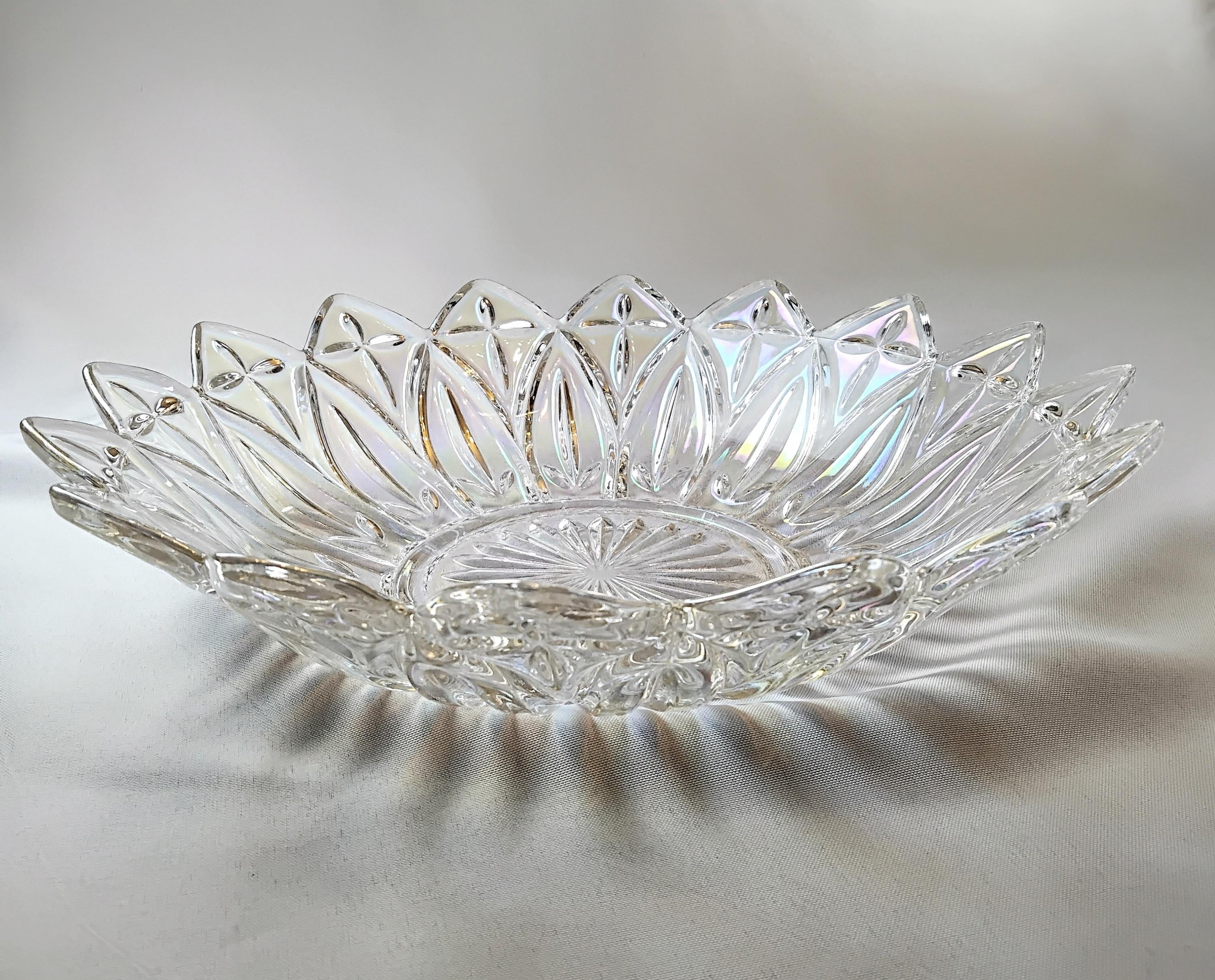 Vintage Iridescent Glass Petal Pattern Serving Bowl by Federal 