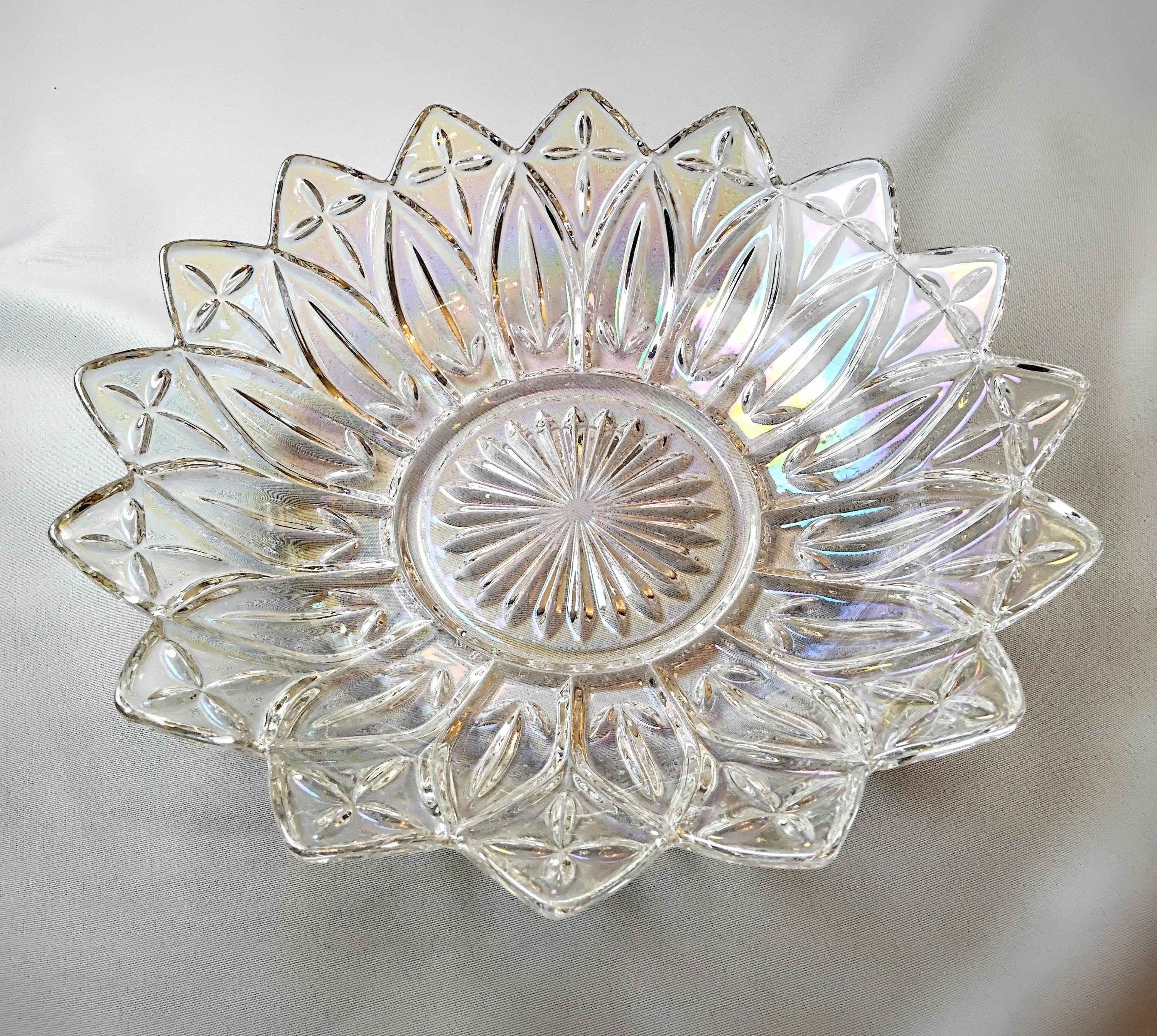 Vintage Iridescent Glass Petal Pattern Serving Bowl by Federal 