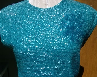 Vintage 50s/60s Blue Pin up Sequin Sweater
