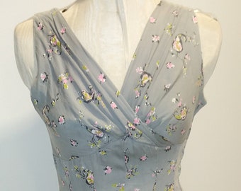 Vintage 50s Grey and Pink Floral Dress