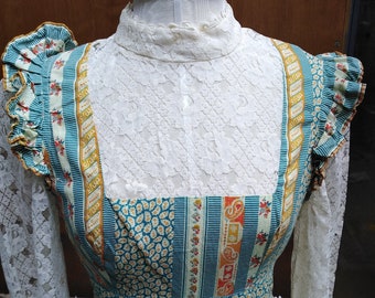 Vintage 60s Lace and Cotton Floral Prairie Maxi Dress