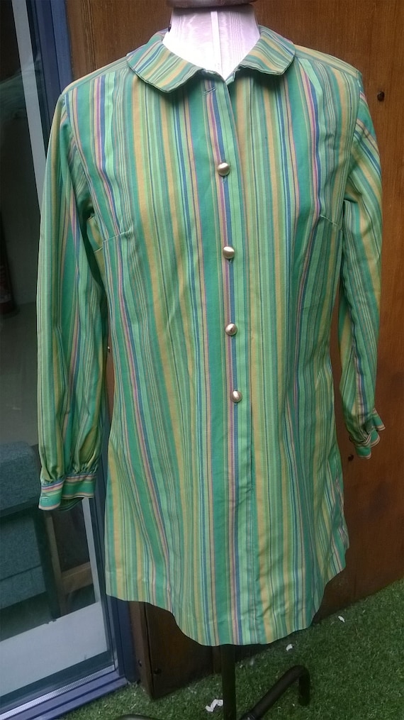 Vintage 60s Green Striped Mod Dress Mary Quant sty