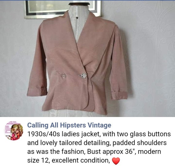 Vintage 30s/40s Peach Pink Smart Jacket