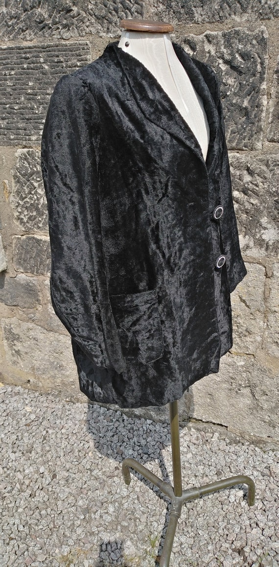 Vintage 30s Black Crushed Velvet and Diamante Eve… - image 5