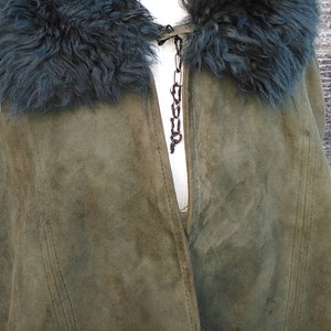 Vintage 60s Green Suede and Faux Fur Cape image 2