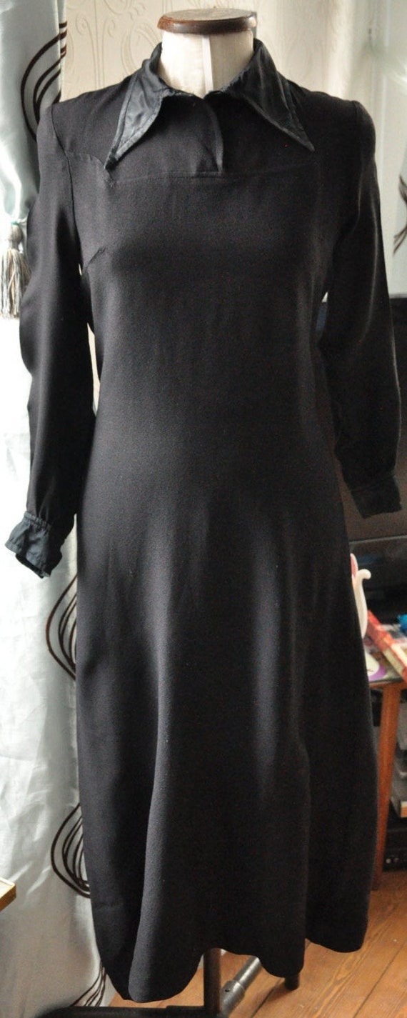 Designer Black Moss Crepe late 60s Maxi dress with