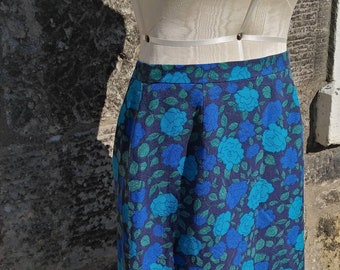 Vintage jaren '60 St Michael Marks en Spencer Blue en Groene Floral Mini Rok