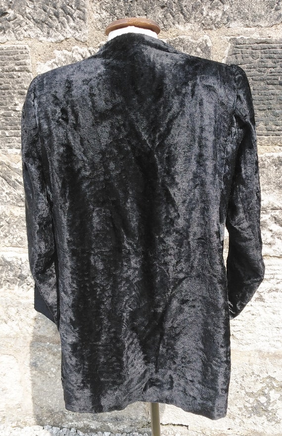 Vintage 30s Black Crushed Velvet and Diamante Eve… - image 10