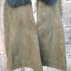 Vintage 60s Green Suede and Faux Fur Cape image 1