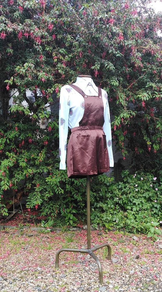 Vintage 70s Bronze Satin Bib Hot Pants