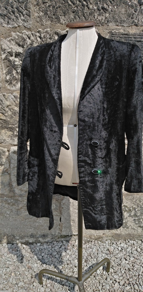 Vintage 30s Black Crushed Velvet and Diamante Eve… - image 2