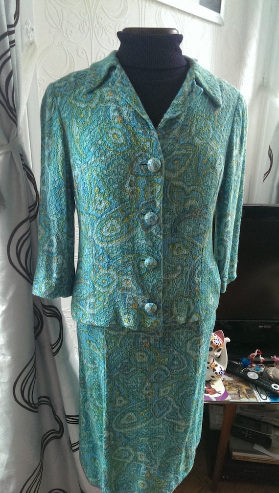 Vintage 60s Paisley Print Skirt Suit