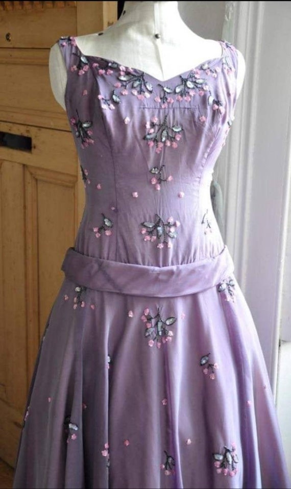 Vintage 50s Lilac Sequin Heiress Prom Dress Goodw… - image 1