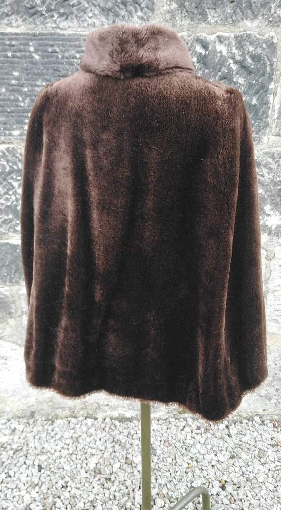 Vintage 60s Chocolate Brown Fake Fur Cape - image 7