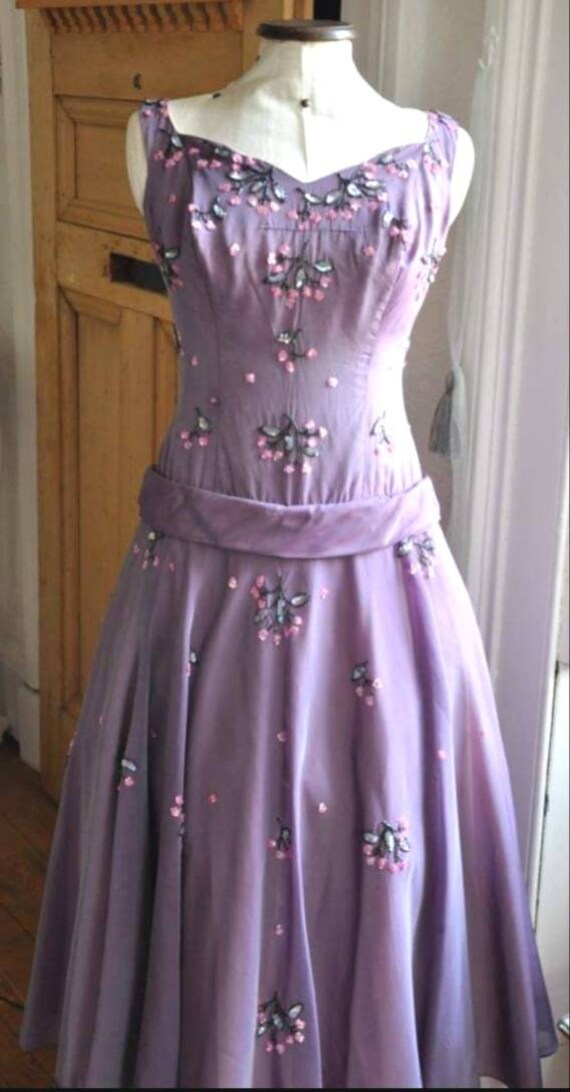 Vintage 50s Lilac Sequin Heiress Prom Dress Goodw… - image 2