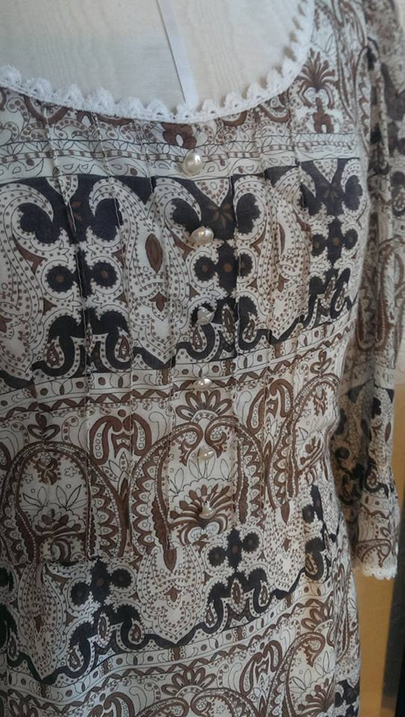 Black and White Victoriana Psychadelic Dress Vintage 60s Brown