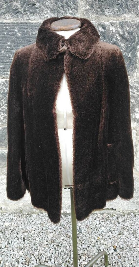 Vintage 60s Chocolate Brown Fake Fur Cape - image 2