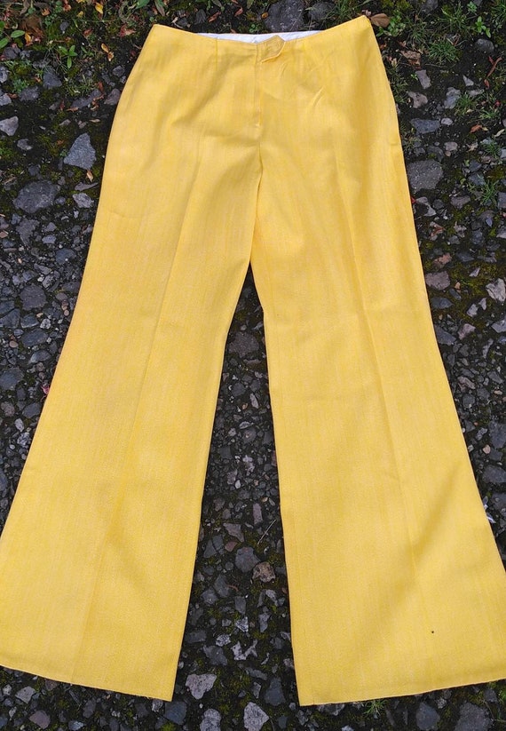 Vintage 60s Yellow Herringbone Flared Trousers