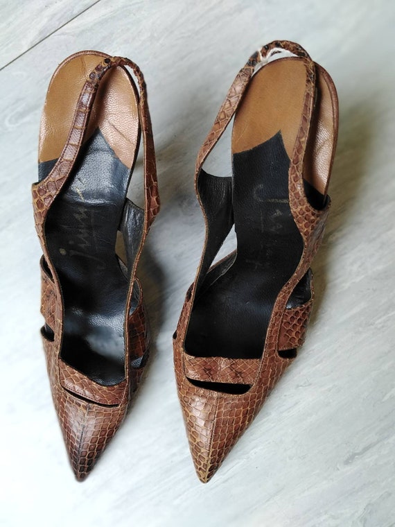 Vintage 50s Snakeskin Slingback Heels